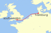 Cruise itinerary map for Cunard Line 2 Night Hamburg To Southampton (4660)