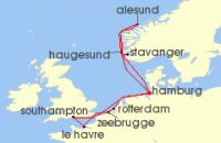 Cruise itinerary map for AIDA 14 Nacht Metropolen & Norwegen ab Hamburg (122766)