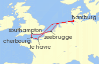 Cruise itinerary map for AIDA 7 Nacht Metropolen ab Hamburg (117045)