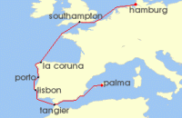 Cruise itinerary map for TUI Cruises 10 Nachte - Europas Westkuste - Ab Hamburg/Bis Palma (128435)