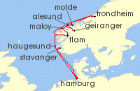 Cruise itinerary map for AIDA 11 Nacht Norwegens Fjord-Weltnaturerbe ab Hamburg 2 (122869)