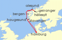 Cruise itinerary map for TUI Cruises 8 Nachte - Adults-Only: Norwegen Mit Geirangerfjord - Ab/Bis Hamburg (141296)