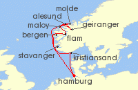 Cruise itinerary map for AIDA 11 Nacht Norwegens Fjord-Weltnaturerbe ab Hamburg 2 (122868)