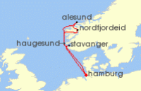 Cruise itinerary map for TUI Cruises 7 Nachte - Norwegens Fjordwelten - Ab/Bis Hamburg (141284)
