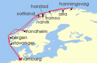 Cruise itinerary map for Phoenix Reisen 16 Nacht Wintertraum - Mit MS Amera bis ans Nordkap (141454)