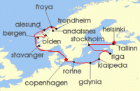 Cruise itinerary map for Windstar Cruises 18 Night Star Collector: Scandinavian and Baltic Delights (138537)