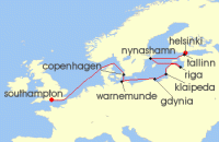 Cruise itinerary map for Norwegian Cruise Line 10 Night Baltic from Helsinki to London: Germany, Sweden & Poland (131518)