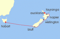 Cruise itinerary map for Silversea Cruises 9 Night Hobart, Tasmania To Auckland (136368)
