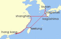 Cruise itinerary map for TUI Cruises 14 Nachte - Blutezeit Im Fernen Osten - Ab/Bis Hongkong (96011)