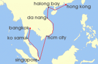 Cruise itinerary map for Oceania Cruises 15 Night Lands of Buddha Hong Kong to Bangkok (120854)