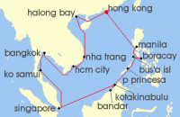 Cruise itinerary map for Regent Seven Seas Cruises 22 Night Silk & Skyline Hong Kong To Hong Kong (136017)