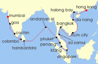 Cruise itinerary map for Crystal Cruises 29 Night Africa & Indian Ocean - Hong Kong To Mumbai (133724)