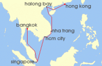 Cruise itinerary map for Regent Seven Seas Cruises 12 Night Skyscrapers & Sanctuaries Hong Kong To Bangkok (Laem Chabang) (123450)
