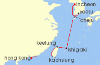 Cruise itinerary map for Crystal Cruises 9 Night Asia - Hong Kong To Incheon Seoul (141090)