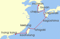 Cruise itinerary map for Oceania Cruises 12 Night East Asian Allure Hong Kong to Seoul (139065)