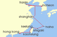 Cruise itinerary map for Silversea Cruises 15 Night Hong Kong To Incheon (Seoul) (140325)
