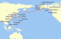 Cruise itinerary map for Viking Cruises 36 Night Far East & Alaska (134365)