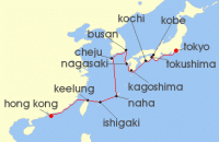 Cruise itinerary map for Oceania Cruises 14 Night Timeless Tea Gardens Hong Kong to Tokyo (133079)