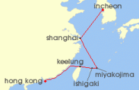 Cruise itinerary map for Regent Seven Seas Cruises 10 Night Journey To The Jade Buddha Hong Kong To Seoul (Incheon) (136402)