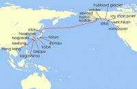 Cruise itinerary map for Viking Cruises 36 Night Far East & Alaska (127222)