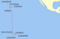 Cruise itinerary map for Norwegian Cruise Line 12 Night South Pacific from Honolulu to Papeete: Kauai, Kona & Maui (124876)