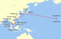 Cruise itinerary map for Seabourn 33 Night Pacific Crossing & Southeast Asia (126128)