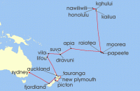 Cruise itinerary map for Princess Cruises 33 Night Hawaii & South Pacific Crossing (132985)
