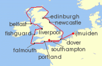 Cruise itinerary map for Silversea Cruises 11 Night Ijmuiden (Amsterdam) To Southampton (134302)