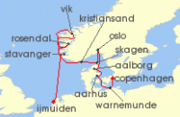 Cruise itinerary map for Silversea Cruises 12 Night Ijmuiden (Amsterdam) To Copenhagen (126583)