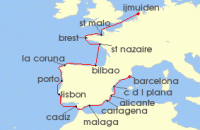 Cruise itinerary map for Crystal Cruises 18 Night Baltics & Northern Europe - Ijmuiden Amsterdam To Barcelona (141374)