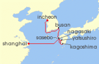 Cruise itinerary map for Costa Cruises 8 Night Asia from Incheon (141723)