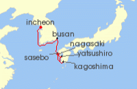 Cruise itinerary map for Costa Cruises 6 Night Asia from Incheon (141722)