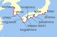 Cruise itinerary map for Regent Seven Seas Cruises 14 Night Gates, Palaces & Shrines Seoul (Incheon) To Tokyo (136035)