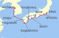 Cruise itinerary map for Celebrity Cruises 12 Night Best of Japan & South Korea (137094)
