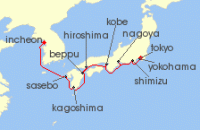 Cruise itinerary map for Silversea Cruises 13 Night Incheon (Seoul) To Tokyo (141074)
