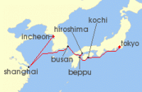 Cruise itinerary map for Silversea Cruises 12 Night Incheon (Seoul) To Tokyo (140312)