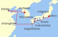 Cruise itinerary map for Regent Seven Seas Cruises 12 Night Exotic Adventure Seoul (Incheon) To Tokyo (136580)