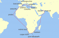 Cruise itinerary map for TUI Cruises 41 Nachte - Weltentdecker-Route - Ab Heraklion/Bis Dubai (129767)