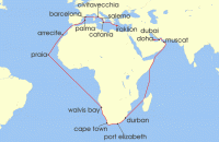 Cruise itinerary map for TUI Cruises 43 Nachte - Weltentdecker-Route - Ab Heraklion/Bis Doha (129764)