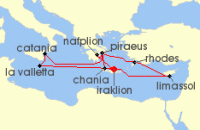 Cruise itinerary map for TUI Cruises 14 Nachte - Ostliches Mittelmeer Intensiv - Ab/Bis Heraklion (141947)