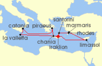 Cruise itinerary map for TUI Cruises 14 Nachte - Vielfalt Des Ostlichen Mittelmeers - Ab/Bis Heraklion (128016)