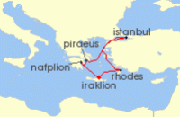 Cruise itinerary map for TUI Cruises 7 Nachte - Vielfalt Des Ostlichen Mittelmeers - Ab/Bis Heraklion (141963)