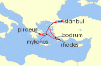 Cruise itinerary map for Aroya Cruises 7 Night Istanbul, Turkey to Istanbul, Turkey (142026)