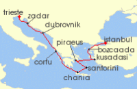 Cruise itinerary map for Oceania Cruises 10 Night Aegean to Adriatic Passage Istanbul to Trieste (126862)