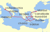 Cruise itinerary map for Viking Cruises 14 Night Ancient Mediterranean Antiquities (110726)