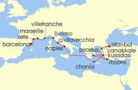 Cruise itinerary map for Viking Cruises 21 Night Iconic Mediterranean Treasures (122263)