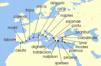 Cruise itinerary map for Seabourn 23 Night Turkey, Greece & Andalusia (126626)