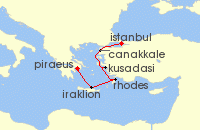 Cruise itinerary map for Viking Cruises 7 Night Ancient Mediterranean Treasures (69978)