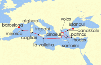 Cruise itinerary map for Seabourn 14 Night Hidden Gems Of Turkey, Greece, Malta, Italy & Spain (137140)