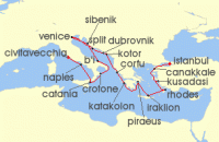 Cruise itinerary map for Viking Cruises 21 Night Adriatic & Mediterranean Sojourn (137806)